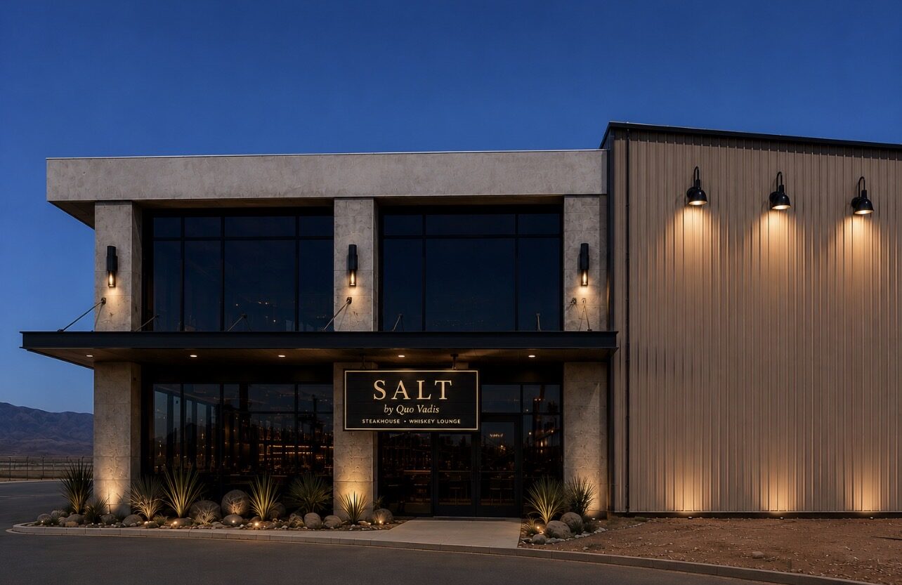 SALT by Quo Vadis exterior sign and building at dusk